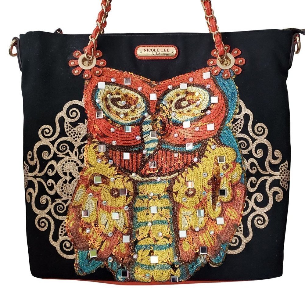 NICOLE Lee USA Rare Embellished Owl Large Crossbody Strap Shoulder Bag Purse